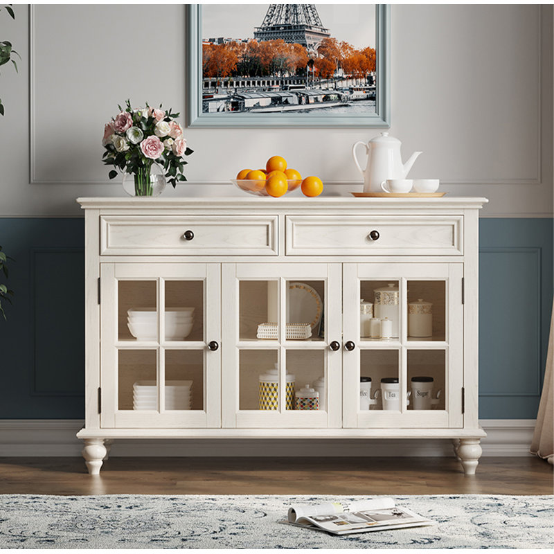 American Style Solid Wood & Glass Sideboard