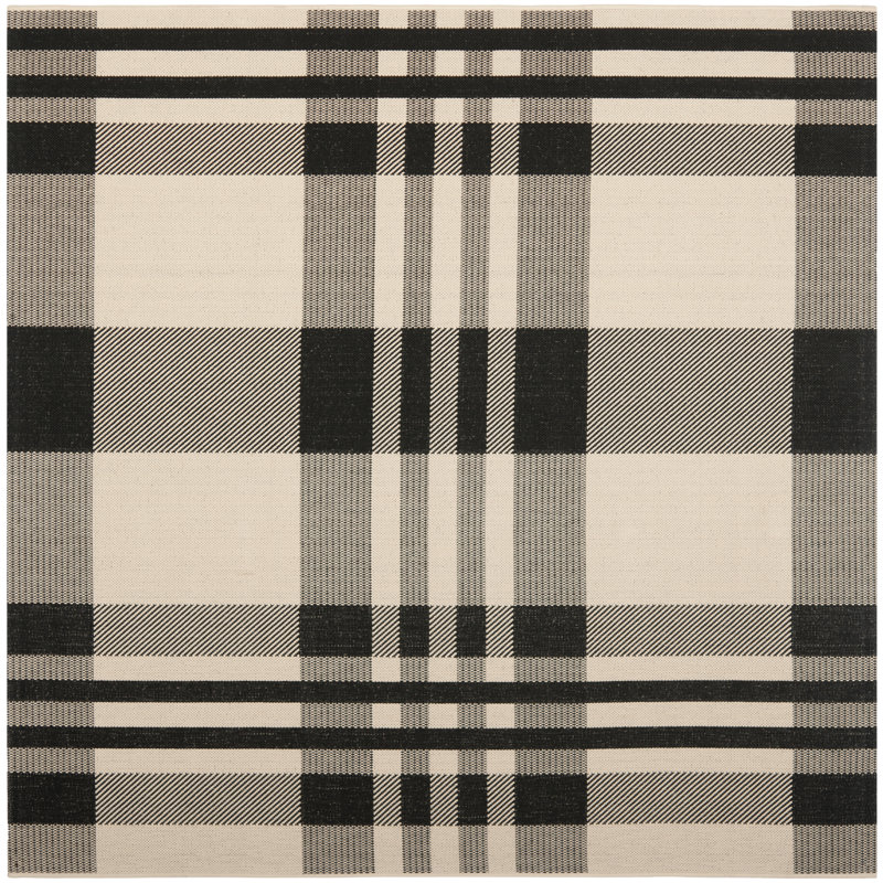 Lakeeva Performance Plaid Indoor/Outdoor Area Rug, Square 4', Black/Bone