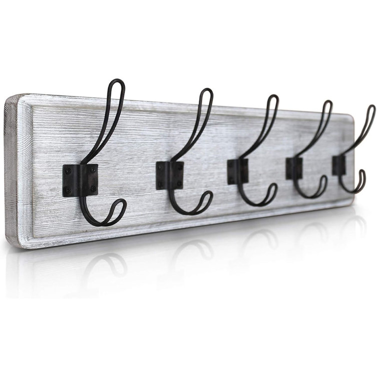 Rustic Coat Rack - Wall Mounted Whitewash 24" Entryway Coat Hooks - 5 Rustic Hooks, Solid Pine Wood. Perfect Touch For Your Entryway, Kitchen, Bathroom... (Whitewash)