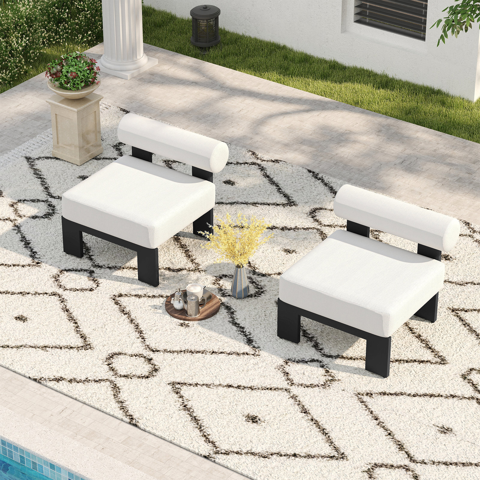 Cabo Black Aluminum Bolster Back Patio Chairs with Cushions (set of 2)