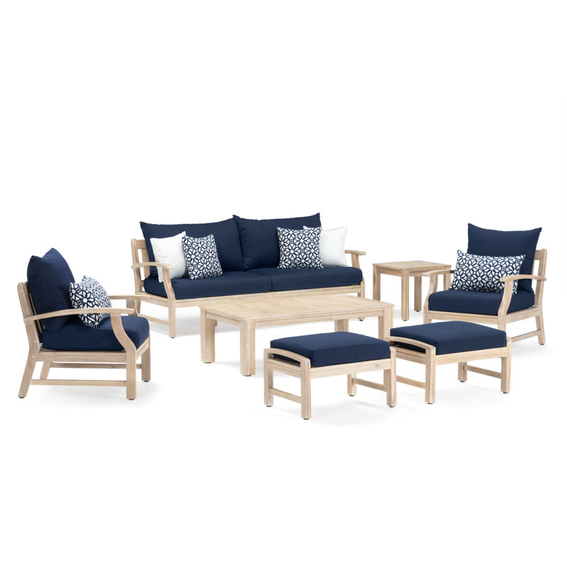 Ensemble de conversation avec canapé 7 pièces Paulet, Toile bleu marine Sunbrella®