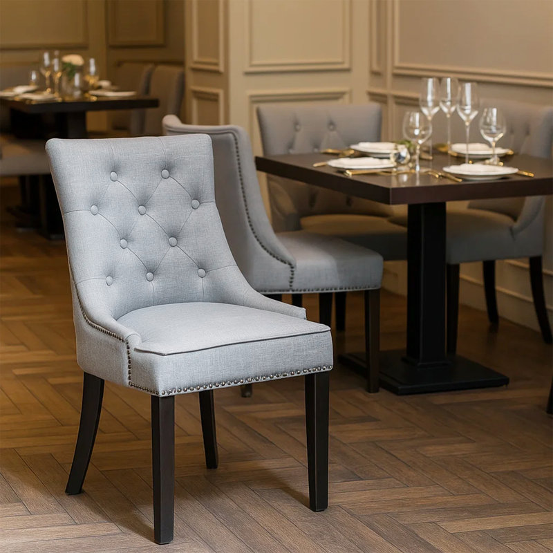 Tufted Upholstered Gray Dining  Chair , Gray Linen