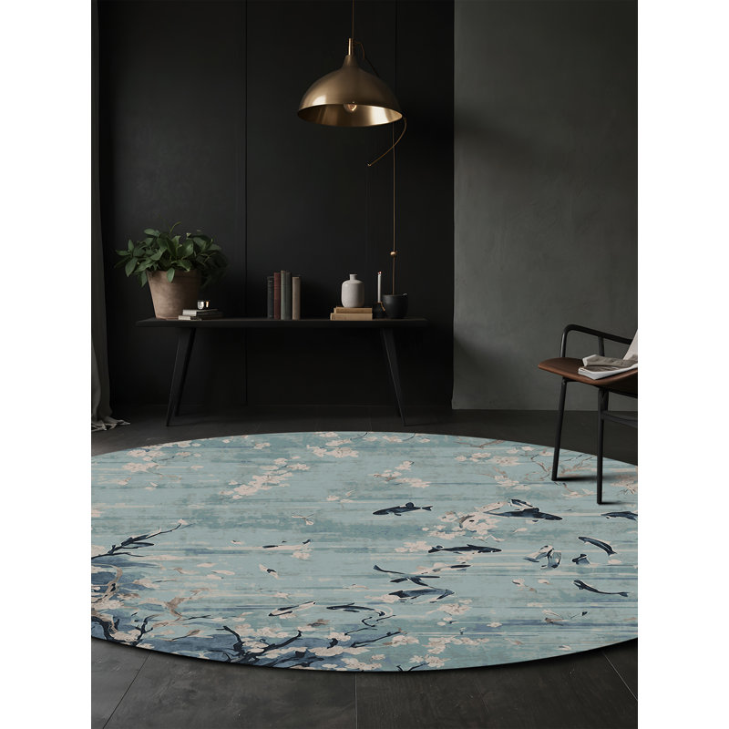 Machine Washable Gray Area Rug, Round 5'