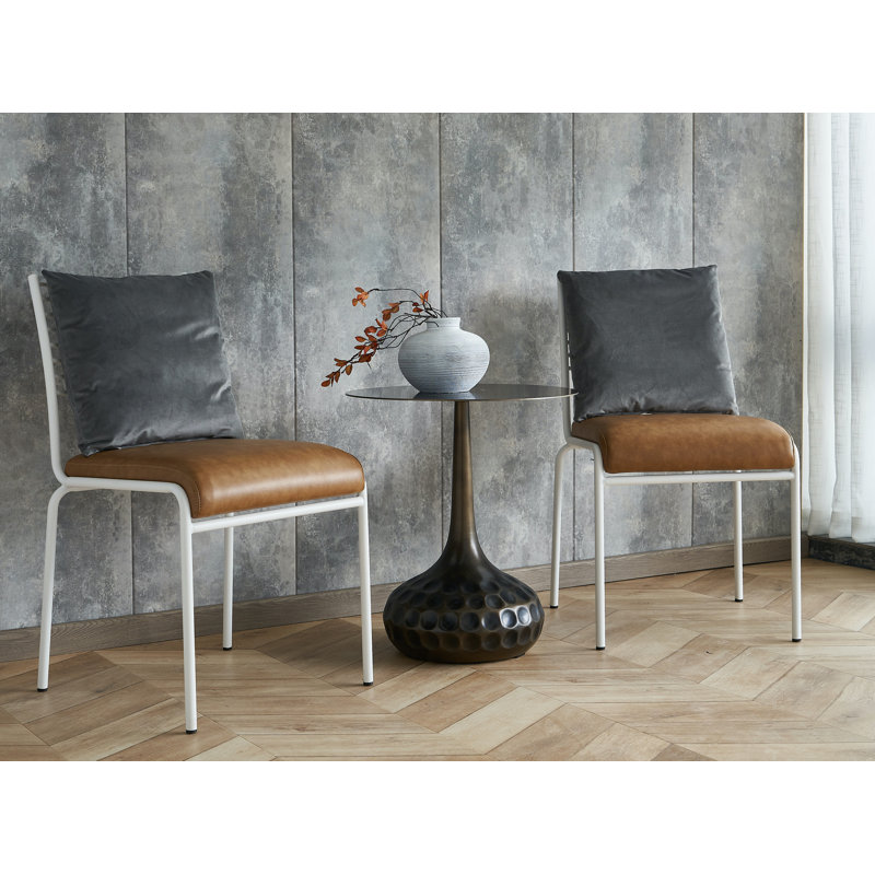 18.7'' H Upholstered Side Chair, Cognac/Grey, White