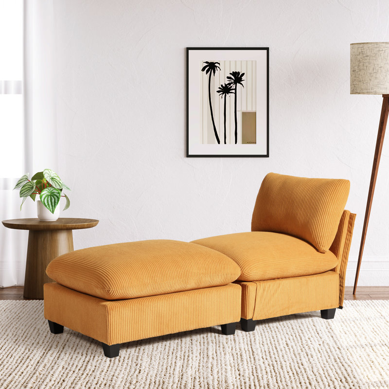 Canapé rembourré simple avec repose-pieds Corduroy, Jaune