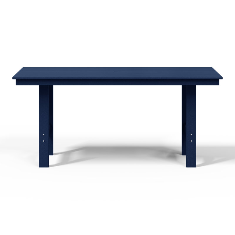 Joubert 34" W x 66" D Plastic Rectangular Patio Dining Table, Navy Blue