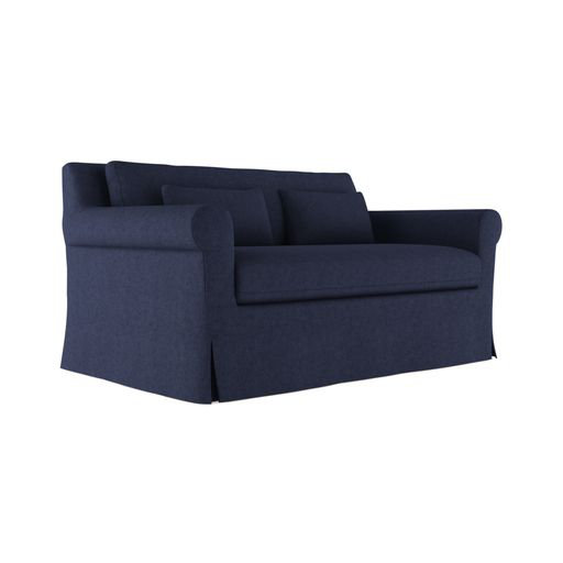 Ludlow Rolled-Arm Skirted Loveseat, Box Weave Linen Alabaster, 34" H x 60" W x 42" D, Weathered