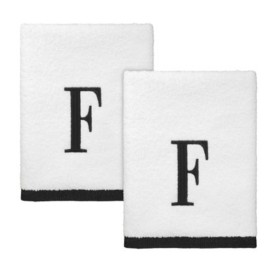White/Black Monogram 2-Pack Hand Towel Set