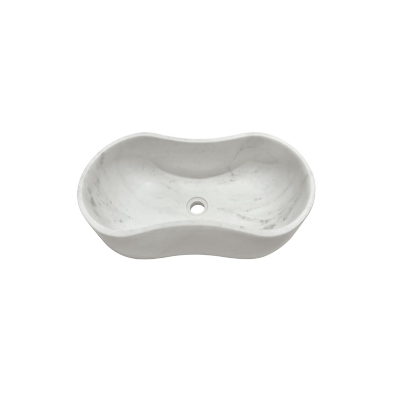 Thalia Wavy Natural Marble Durable Construction Vessel Bathroom Sink, White