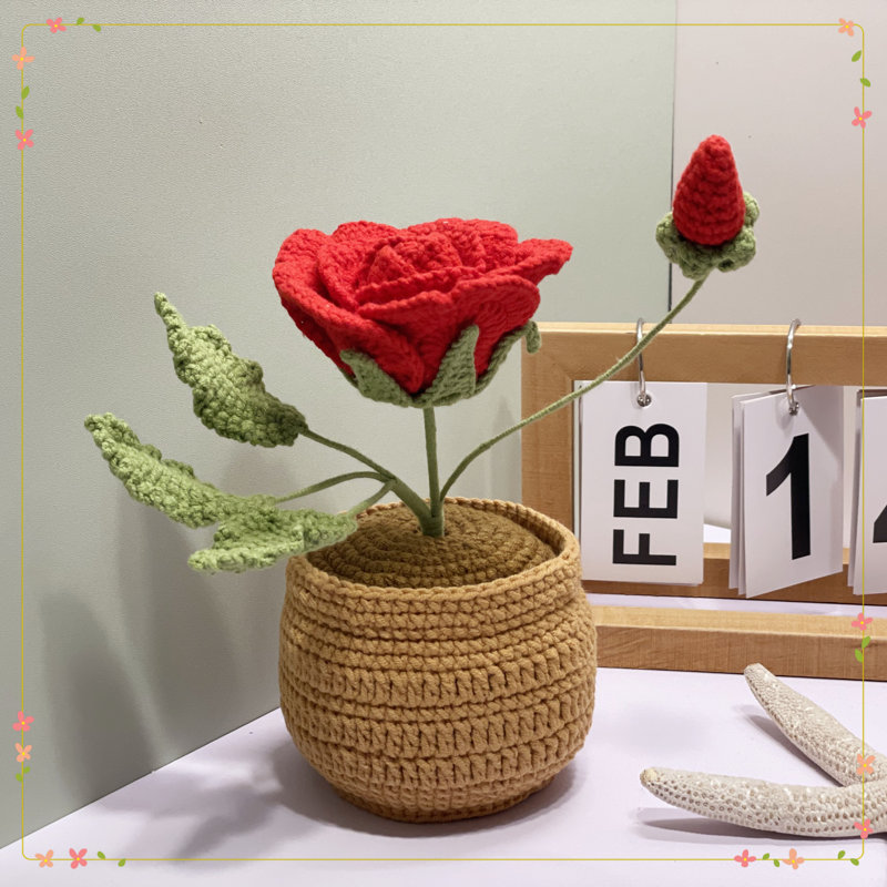 2025 New Year Gift Handmade Rose Of The Potted Flowers, Red
