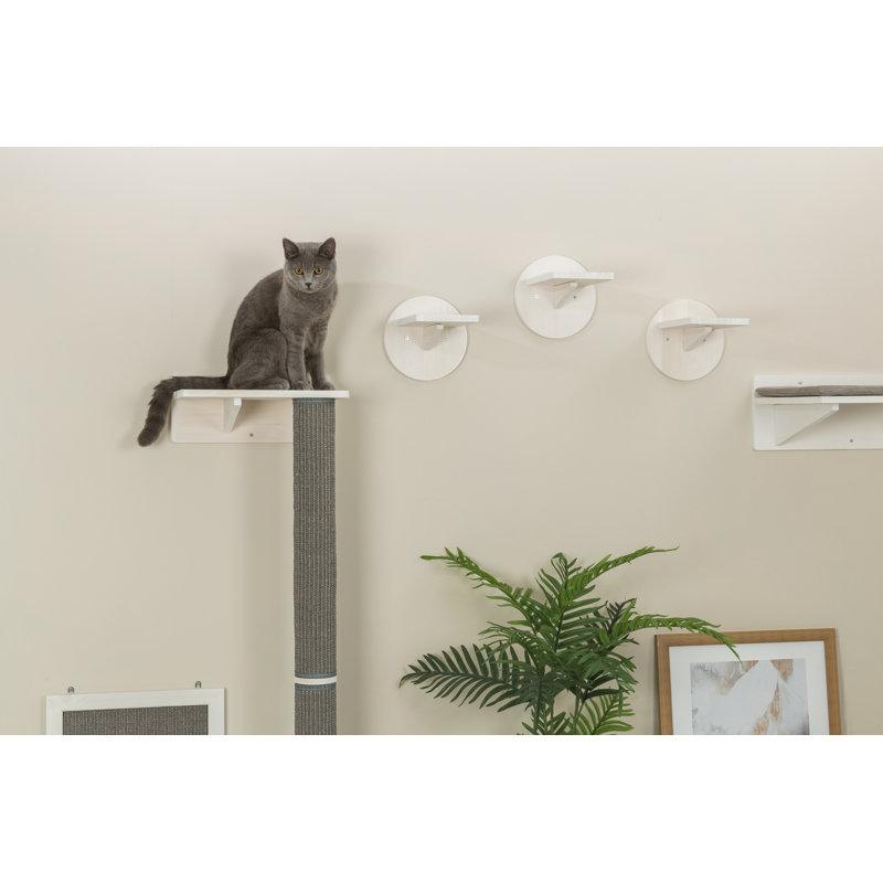 Wall Mounted Gray and White Sisal Cat Scratching Post with Perch