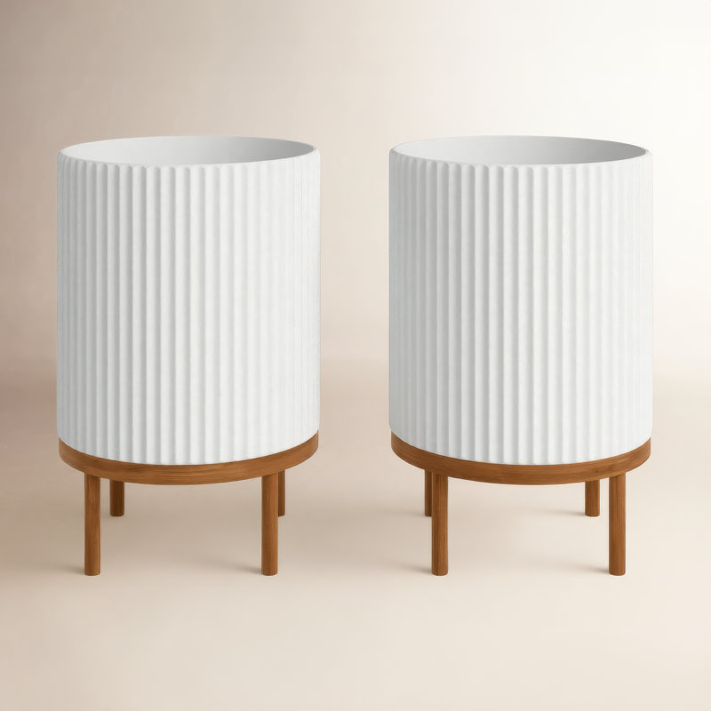 Jardinière Demi Series avec support, 2, Blanc / Brun, H 22 po x l 14,75 po x P 14,75 po