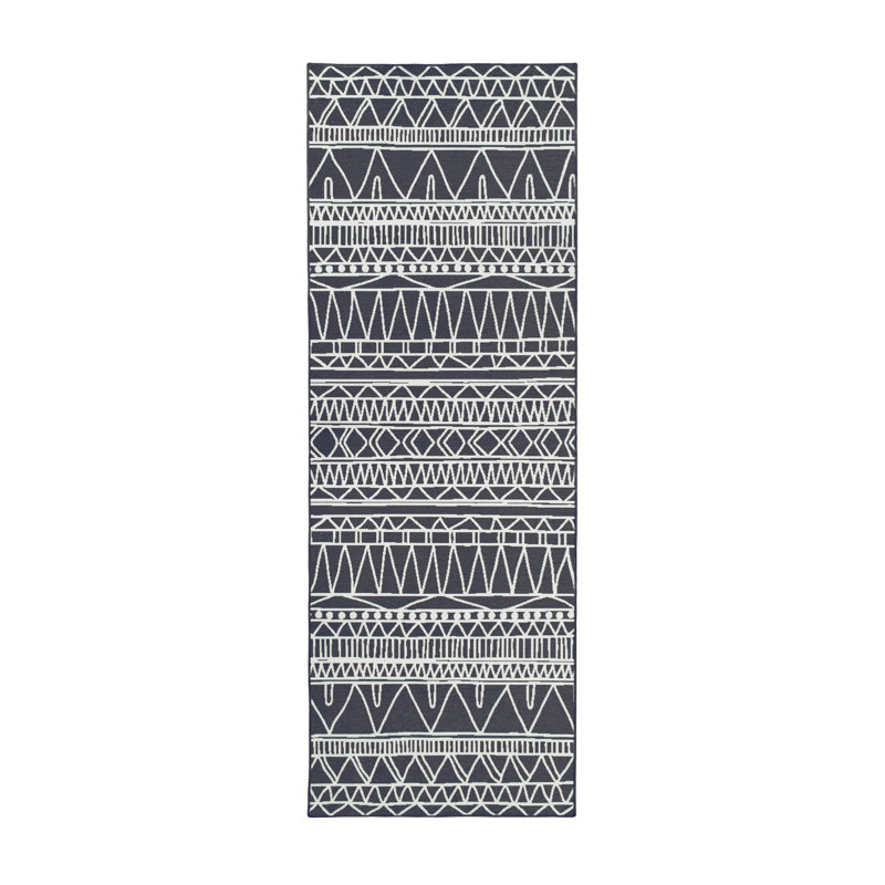 Chelsea Tribal Aztec Black Performance Flatweave Washable Geometric Indoor / Outdoor Rug, Runner 2'6" x 7'