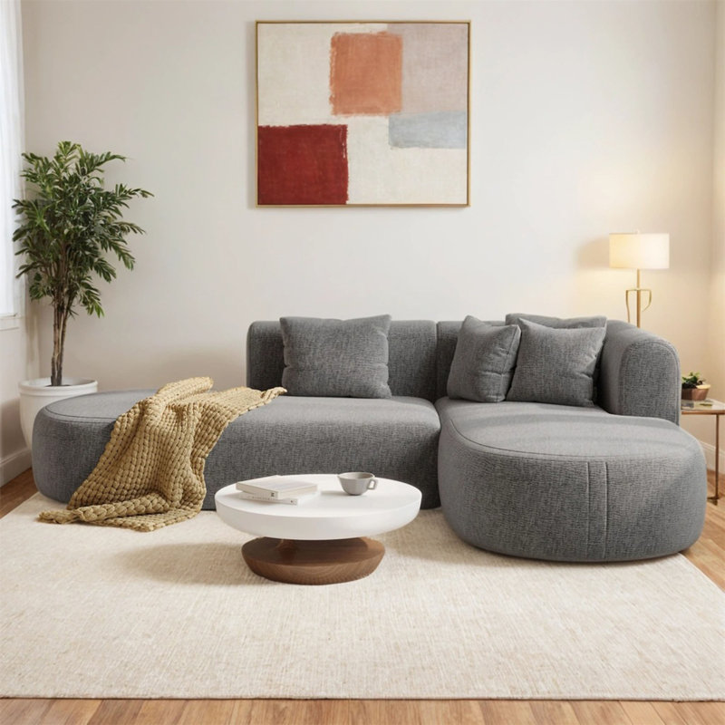 Mirod Stylish Corner Sofa For Living Room, Grey Polyester