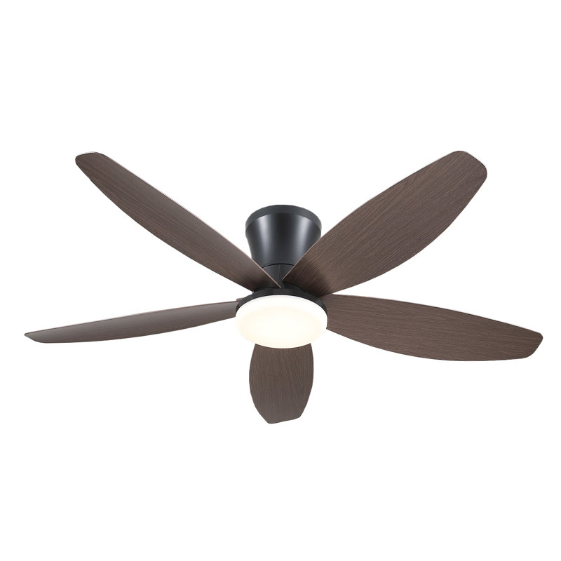 Flush Mount Ceiling Fan With Light And Remote, 42" Wide, Brown with Black Blades
