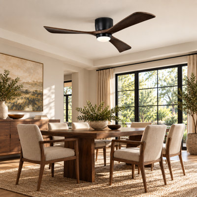 Wood Ceiling Fan with Light and Remote, Modern Low Profile Flush Mount Ceiling Fan, 6-Speed Reversible DC Motor, for Bedroom, Living Room, Farmhouse and Patio