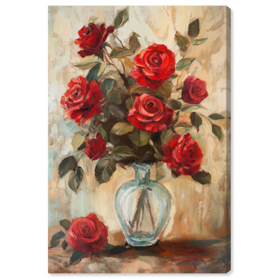 Art floral romantique sur toile de verre Ruby Roses