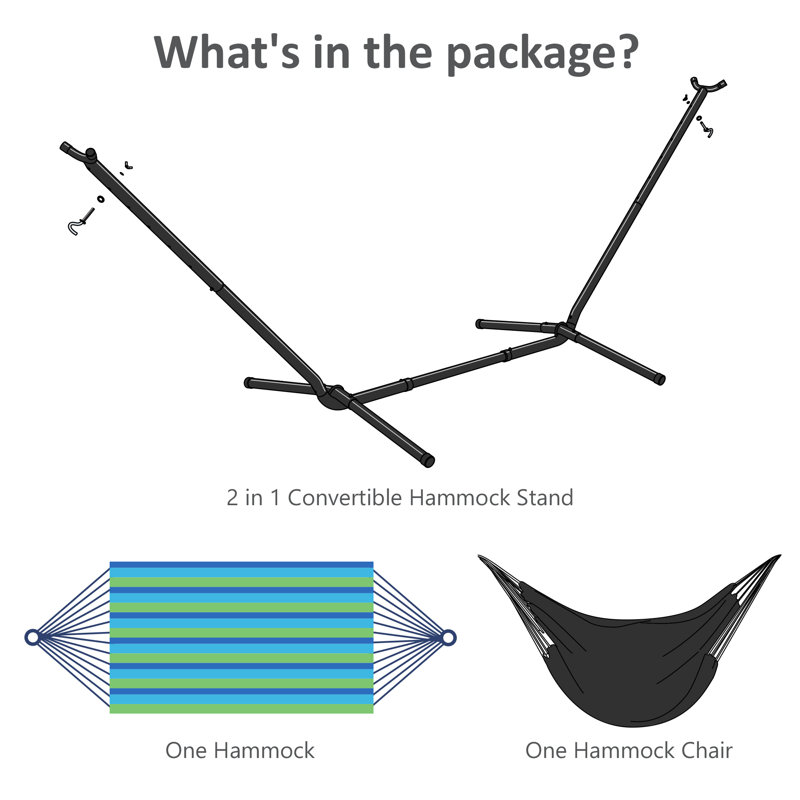 Volkrad 2 Person Classic Hammock with Stand, Blue Striped