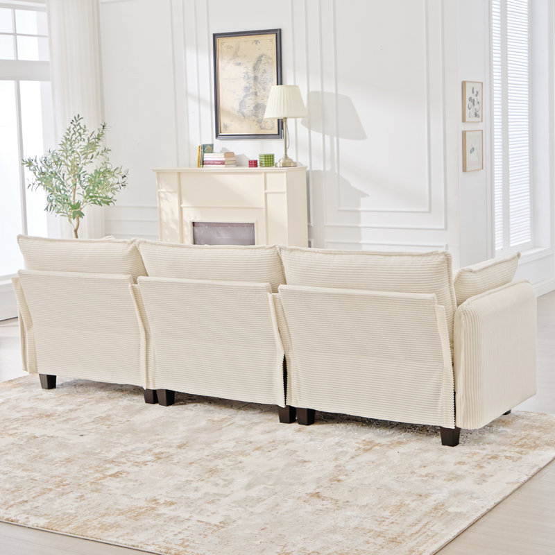 Canapé modulaire de 116 po pour salon, appartement, bureau, canapé à 3 places en velours côtelé moderne , Beige