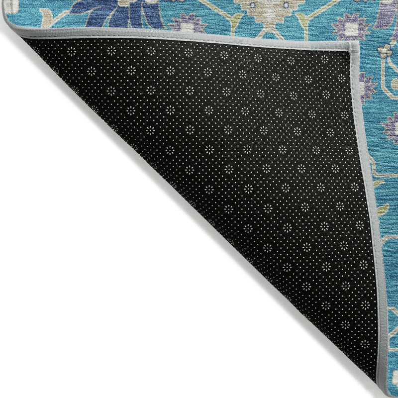 Teal Flat Woven Rectangular Synthetic Washable Rug