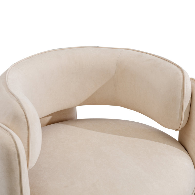 Fauteuil demi-tonneau rembourré 3 pieds Aylia, Velours beige