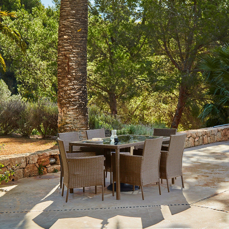 Ahmid 6 Seater Dining Set with Cushions, Beige, Without Umbrella