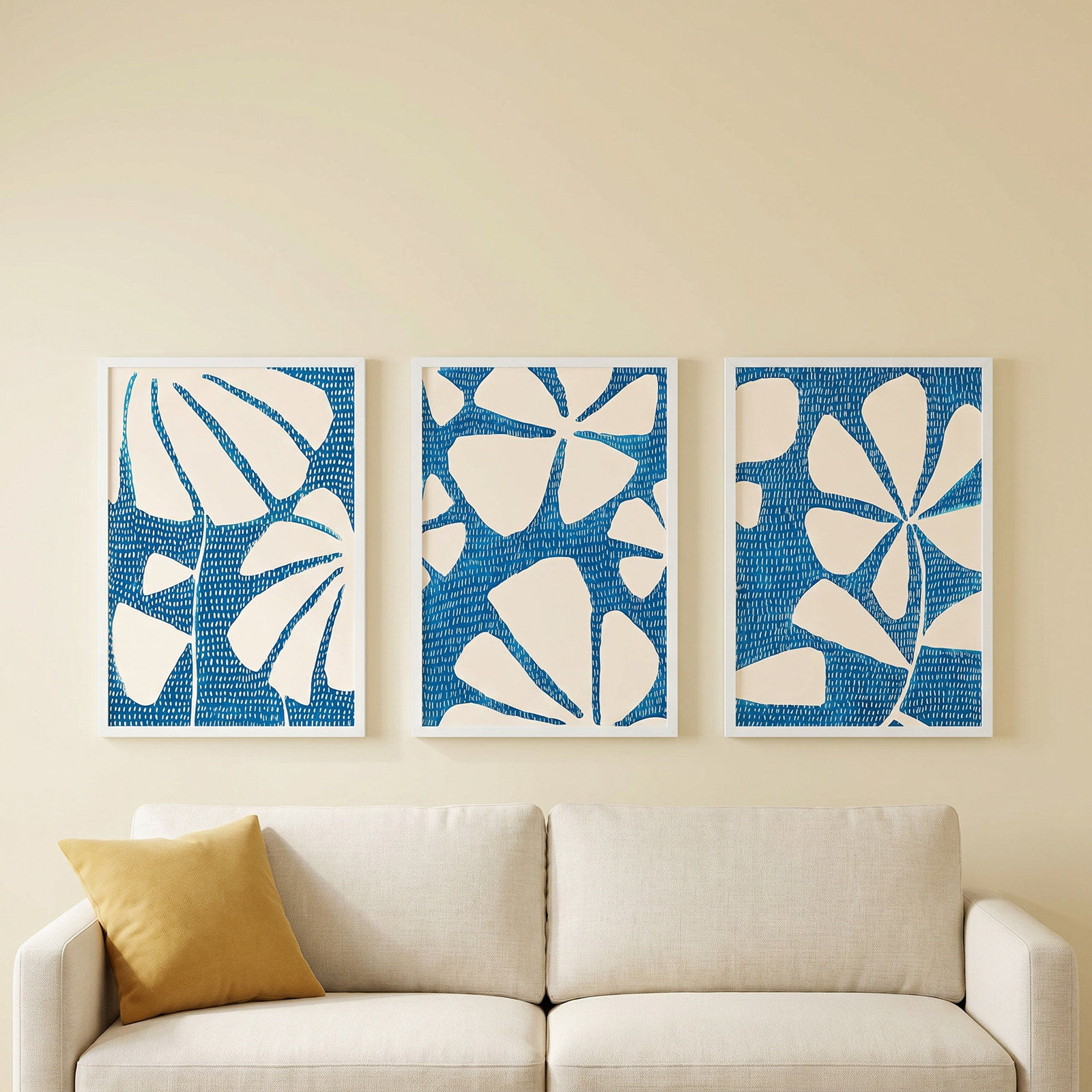 Ceramic Blue 3-6 3-Piece Print Set, White Picture Framed Paper, 25" H x 17.5" W