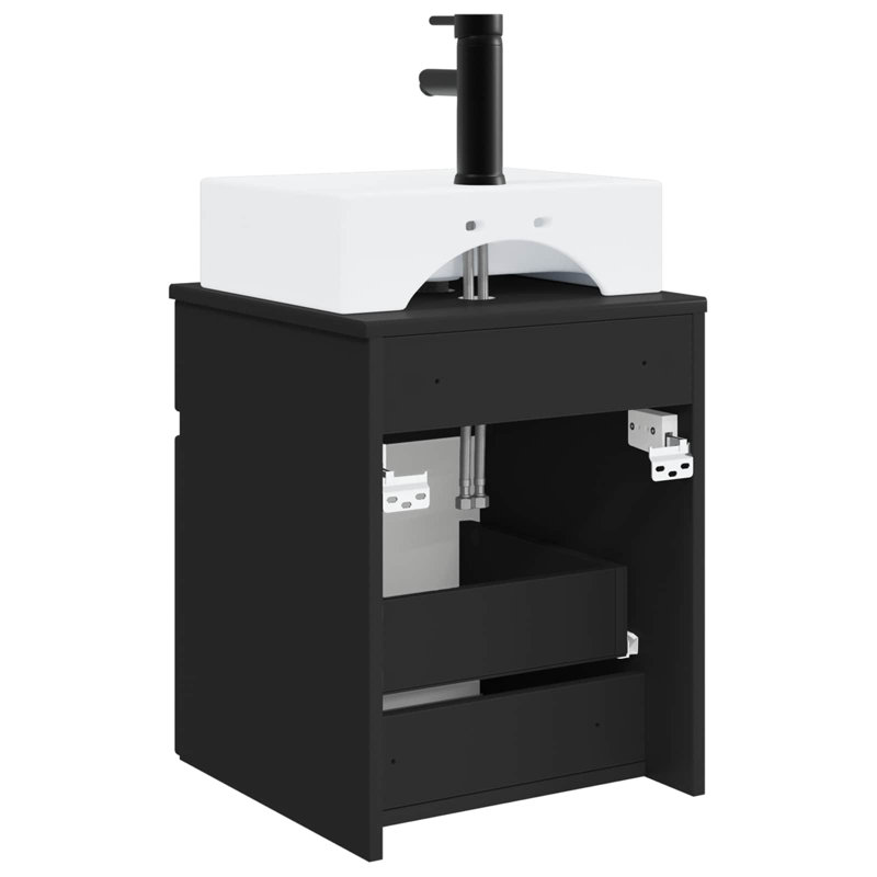 Single Bathroom Vanity with Ceramic Basin, Black