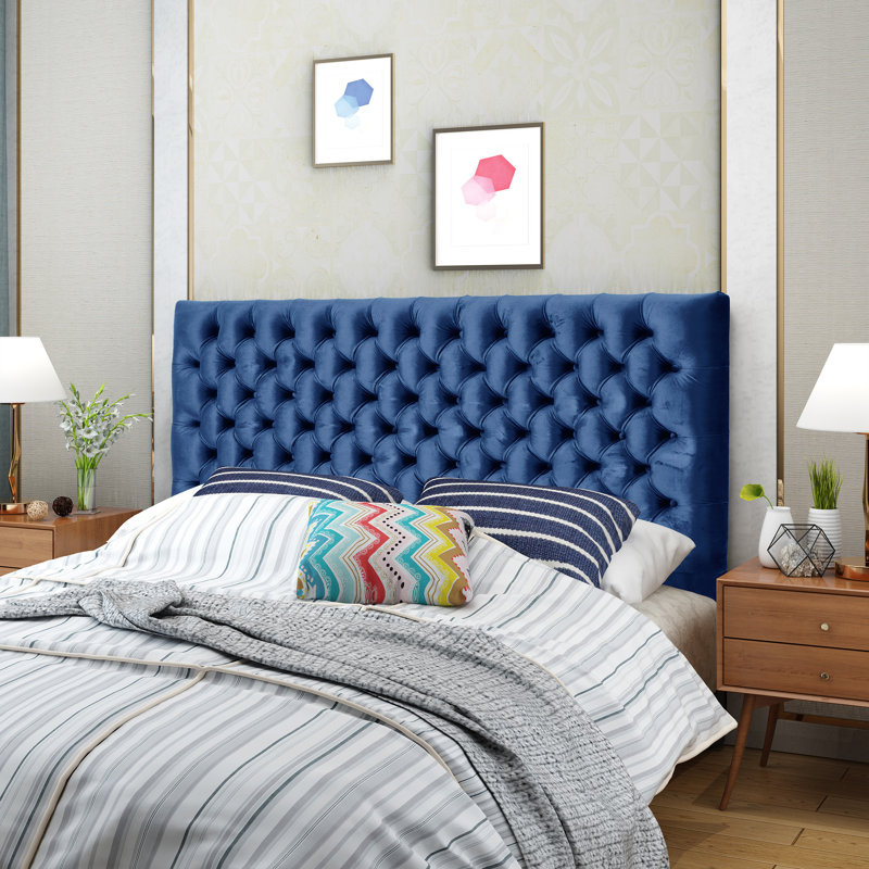 Tête de lit tapissier à panneau grand Dannett, Navy Blue Velvet