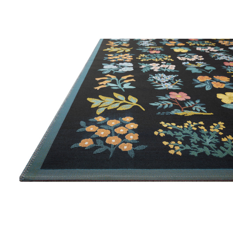 Rifle Paper Co. x Loloi Perennial Black / Navy Indoor / Outdoor Area Rug, Runner 2'5" x 7'8"