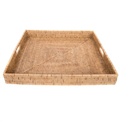 Rattan Square Serving Tray - Ottoman with Cutout Handles -  artifacts trading, ATC-BS316B