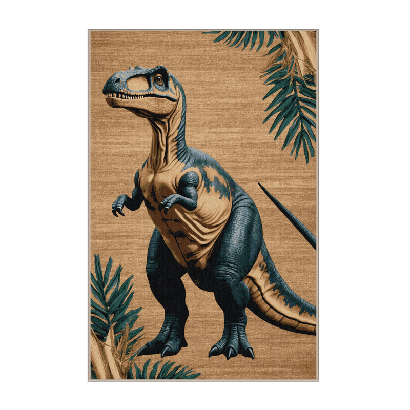 Tapis brun dinosaures lavable à la machine, Rectangle 6 pi x 9 pi