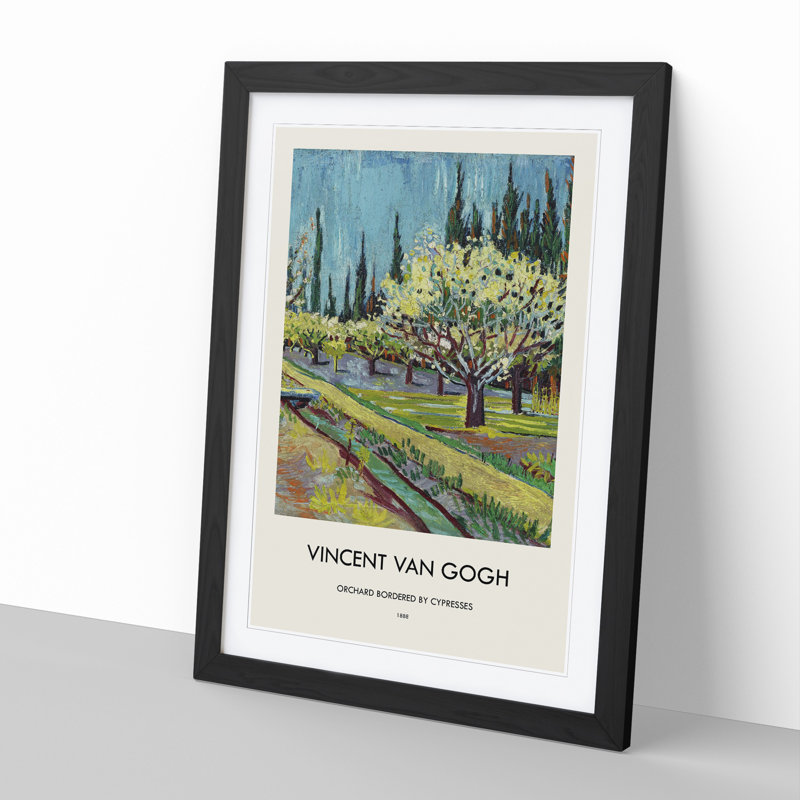Orchard Bordered by Cypresses by Vincent Van Gogh - Picture Frame Painting, Black, 48cm H x 36cm W x 2cm D