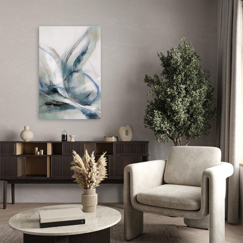 Azur - mouvement abstrait aquarelle nature, H 36 po x l 24 po