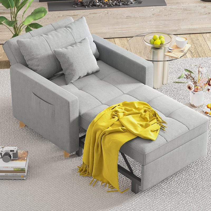 Emma-Leigh 1 Seater Fabric Accent Chairs Bed, Light Grey Linen