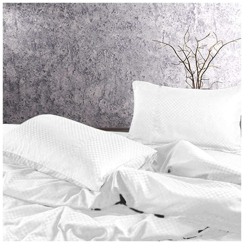 400TC Microcheck Duvet Cover Set, Queen Duvet Cover + 2 Standard Shams