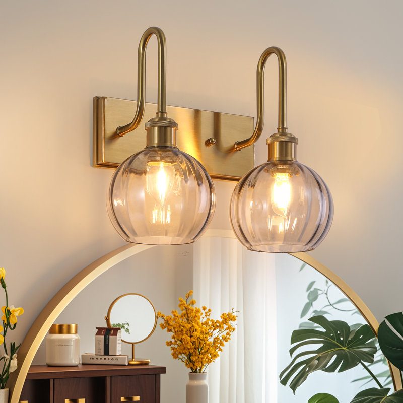 2-Light Dimmable Globe Vanity Light, Brushed Gold