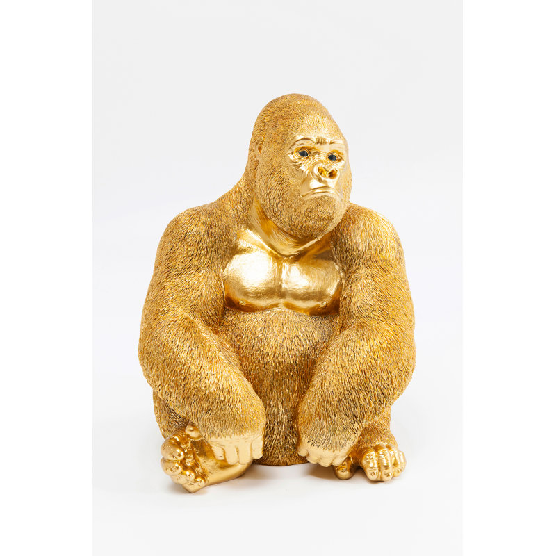 Deco Figurine Monkey Gorilla, 38.5cm H x 30cm W x 28cm D, Gold