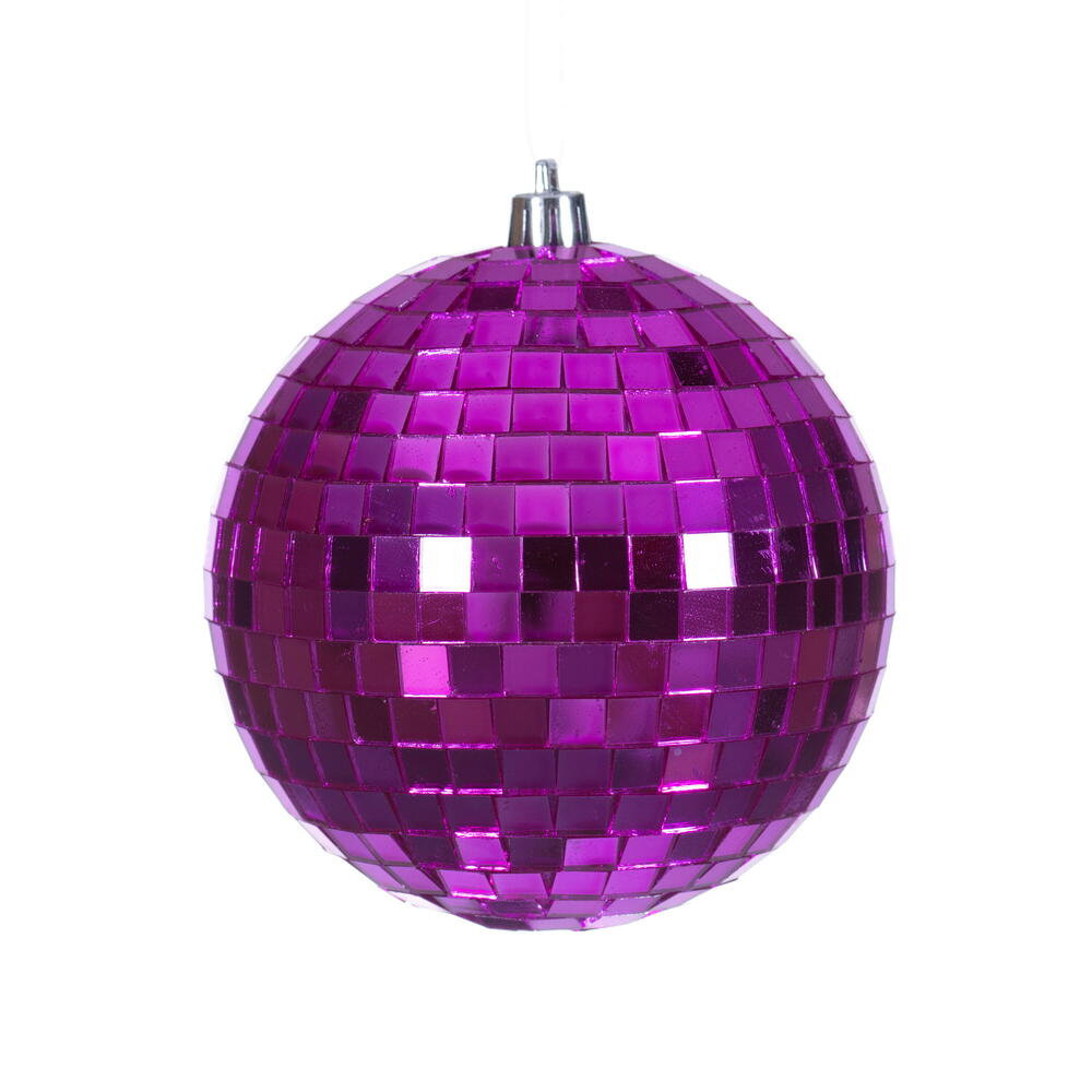 Mirror Ball Ornament, Fuchsia, 4" H x 4" W x 4" D, 6