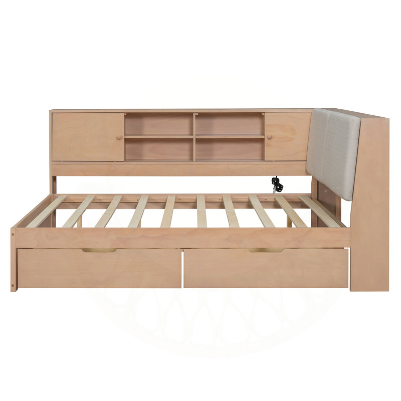 Versatile Wooden Twin Hartline with Multiple Storage Options and Advanced Features, Full / Double, Natural