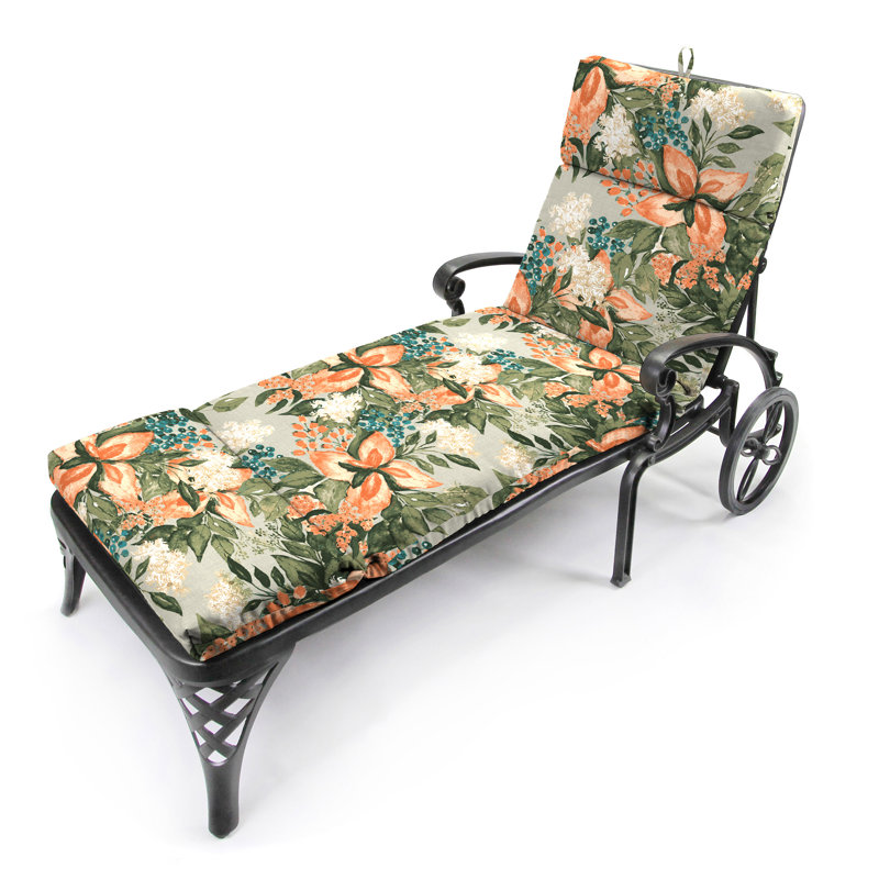 72" x 21" Keekee Bamboo Grey Floral Outdoor Chaise Lounge Cushion with Ties and Loop