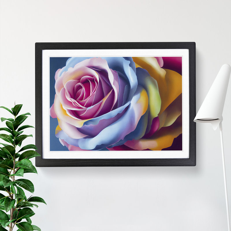 Lively Rose Flower - Single Picture Frame Print, 46cm H x 64cm W, Black