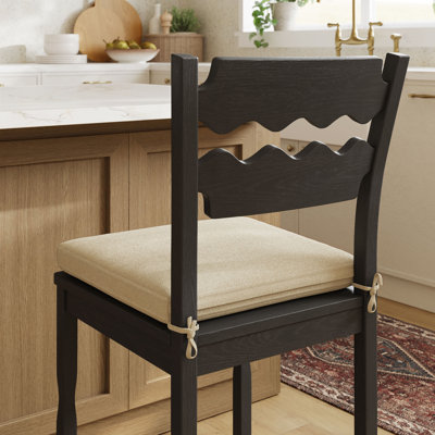 Jax Oak Wood Bar Stool With Wavy Razor Back And Cushion In Black Oatmeal Stripe