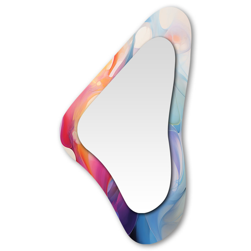 Flandersen Pastel Shades Of Blue Pink - Liquid Ink Asymmetrical Large Wall Mirror, Modern Unique Shape Unique Mirror, Printed Metal Art