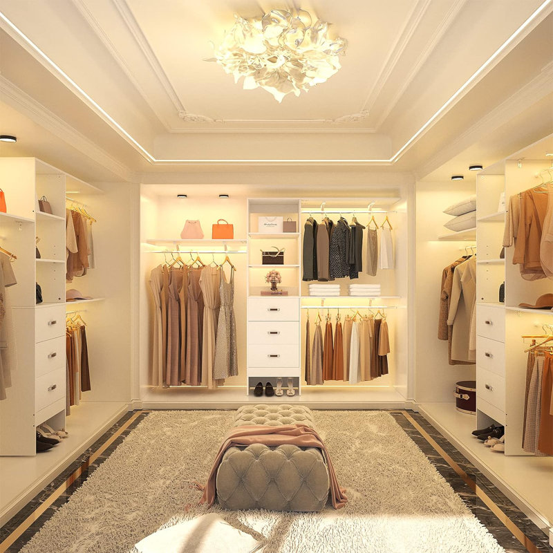 20.2'' - 96'' W Closet System with Wooden Drawers and Hanging Rods(cut To Fit), White