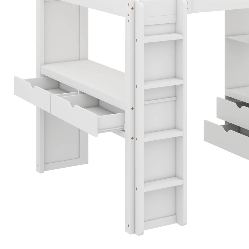 Lit mezzanine avec grandes tablettes Jonavan, Double, Blanc