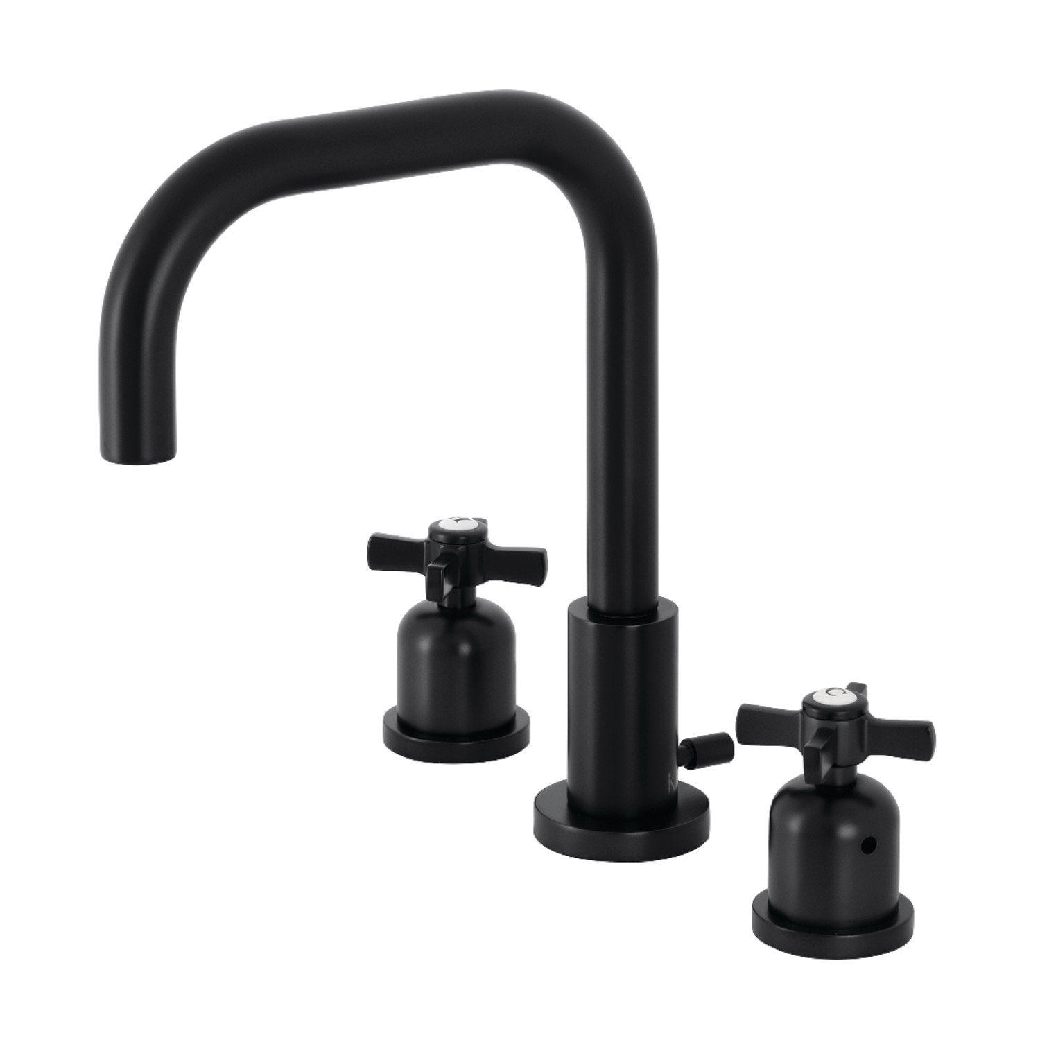 Kingston Brass Millennium Two-Handle 3-Hole Deck Mount Widespread Bathroom Faucet with Brass Pop-Up Drain, Matte Black