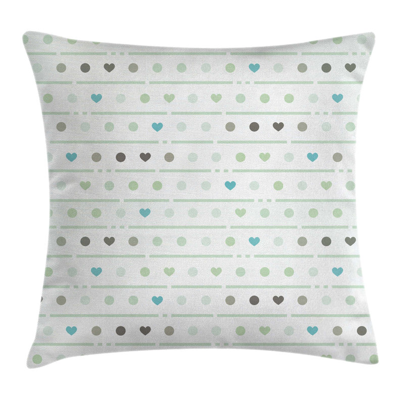 Mint and Gray Polka Dot Heart Polyester Throw Pillow