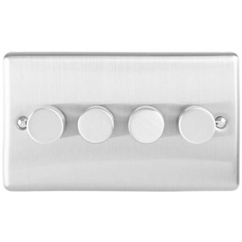 2 PACK 4 Gang 400W 2 Way Rotary Dimmer Switch CHROME Light Dimming Plate, Silver, Satin