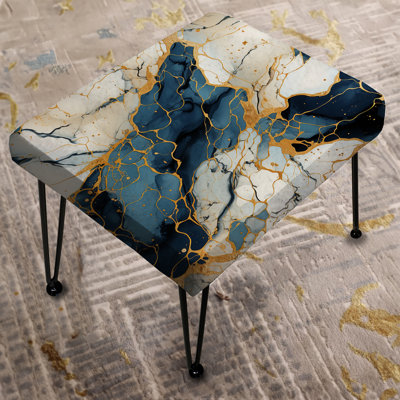 Gilded Gold And Teal Luxe Marble Opulence - Marble Rectangle Ottoman